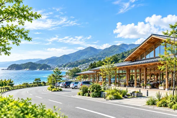 海と山を望む道の駅の建物(イメージ) 海と山を望む道の駅の建物(イメージ)